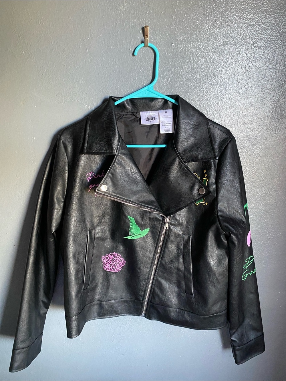 WICKED Women's Black Faux Leather Embroidered Moto Jacket - Unlabeled Brand
